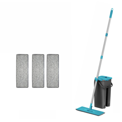 Serpillière et seau bleu 4 pads